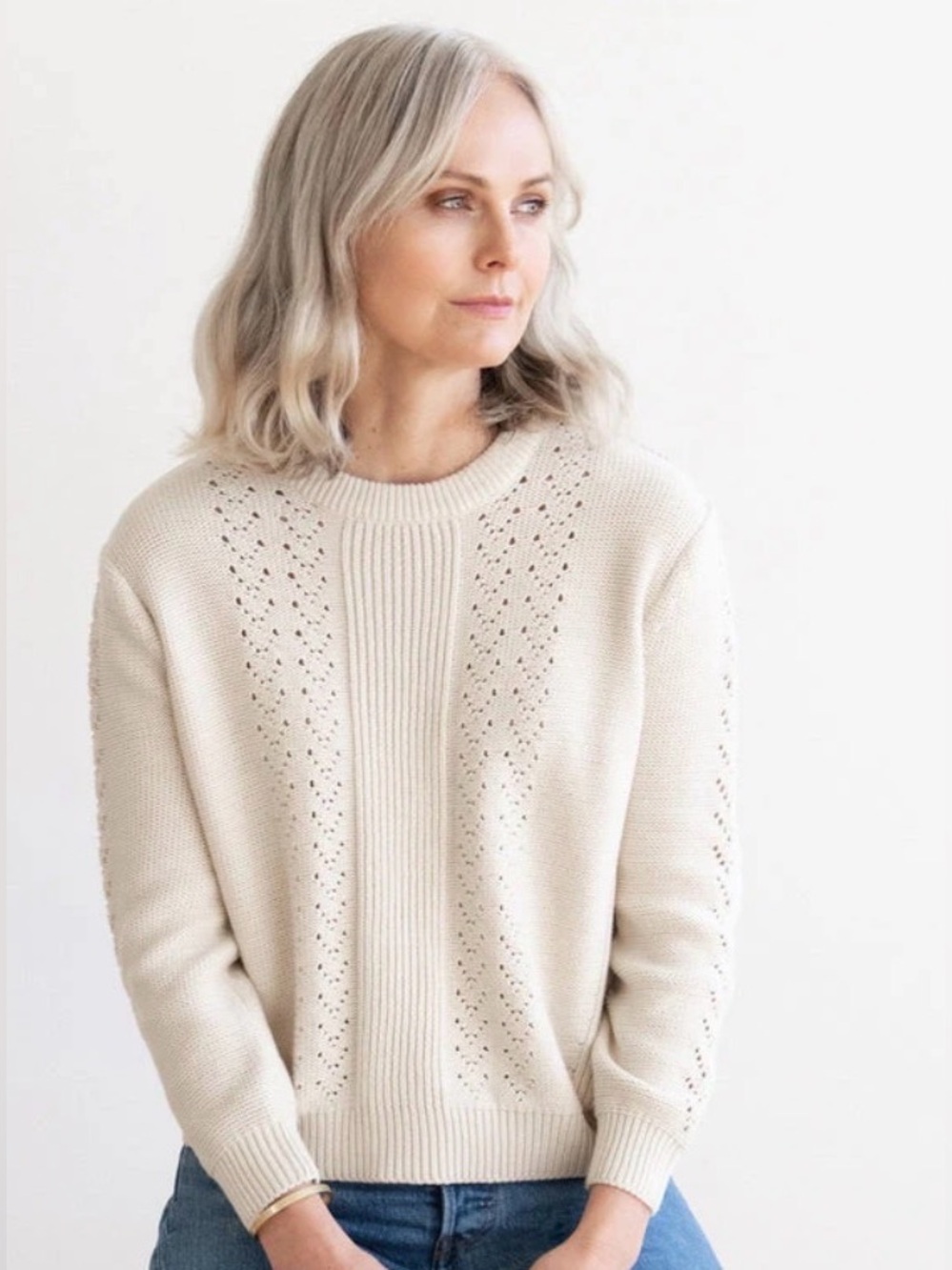 WVN Pointelle Sweater organic cotton small